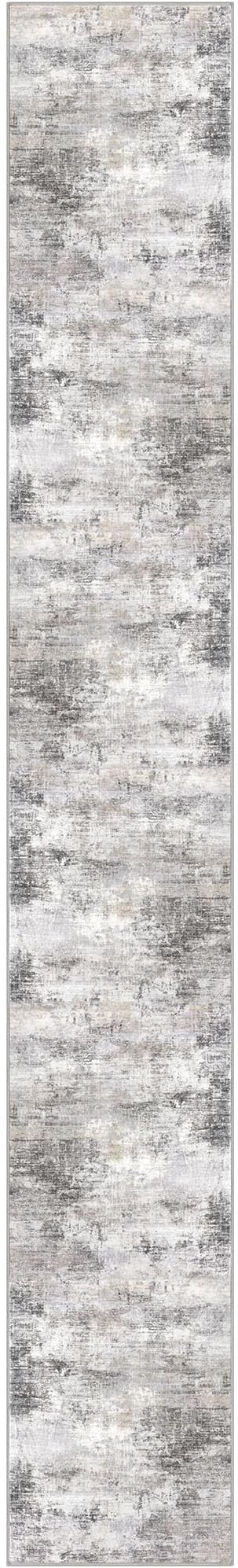 IOHOUZE Abstract Runner Rug 3x20 Ft Extra Long Washable Runners for Hallways, Non Slip Kitchen Runner Printed Faux Wool Entryway Runner Indoor, Modern Abstract Floor Carpet for Hall Stair, Grey Beige