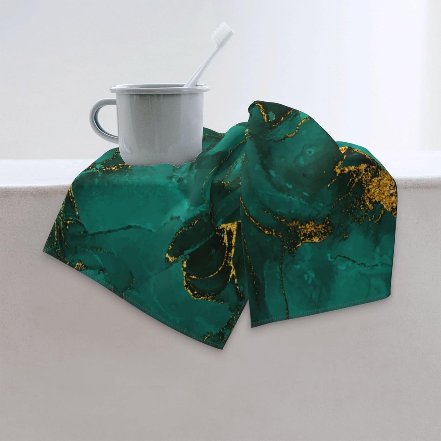 Emerald Dark Green Bath Hand Towels for Bathroom 14"x28" Set of 2, Soft Absorbent Turquoise Marble Decorative Hand Towels for Gym Yoga Spa Beach Home Kitchen Green Bathroom Decor