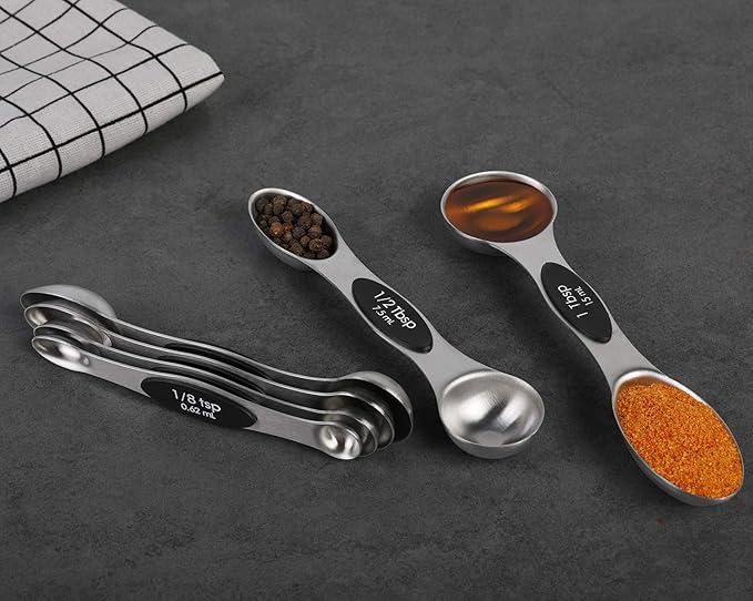 Magnetic Measuring Spoons Set Stainless Steel Dual Sided Stackable Teaspoon Tablespoon for Measuring Dry and Liquid Ingredients