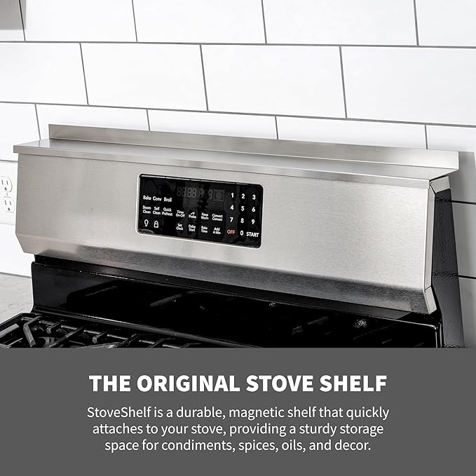 StoveShelf 30" Length Black Magnetic Shelf for Kitchen Stove - Kitchen Storage Solution with Zero Installation - Over Stove Spice Rack Organizer