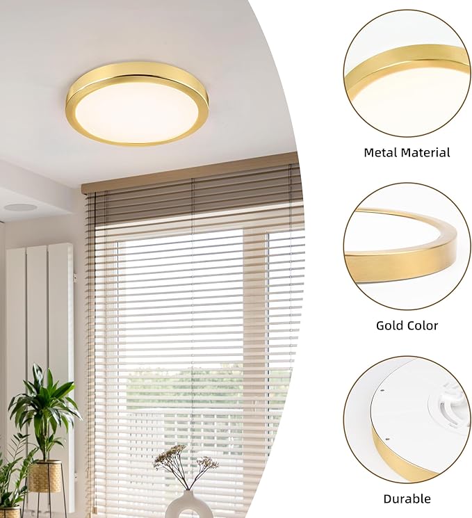 Hlite 4pack 9 Inch Flush Mount LED Ceiling Light Fixture,18W 1800LM Super Slim Light Fixtures Ceiling Mount 3000K/4000K/5000K 3CCT Selectable,Light Fixtures for Kitchen,Bedroom (Gold)