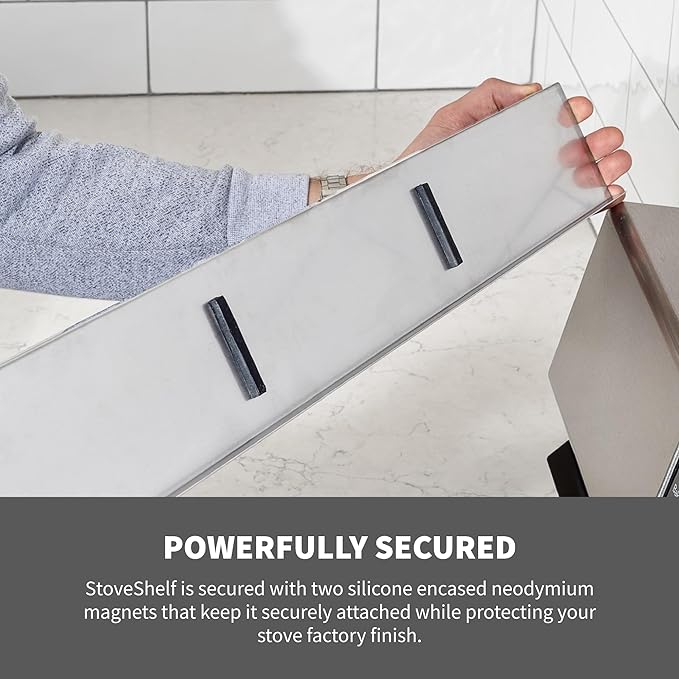 StoveShelf 30" Length Black Magnetic Shelf for Kitchen Stove - Kitchen Storage Solution with Zero Installation - Over Stove Spice Rack Organizer