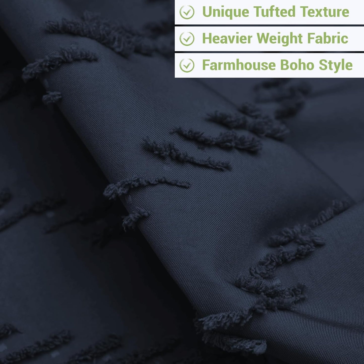 No Hook Shower Curtain with Snap in Liner, Tufted Chevron Striped Shower Curtain Set for Bathroom, Boho Waterproof and Washable Shower Curtains, 71Wx74H, Navy Blue