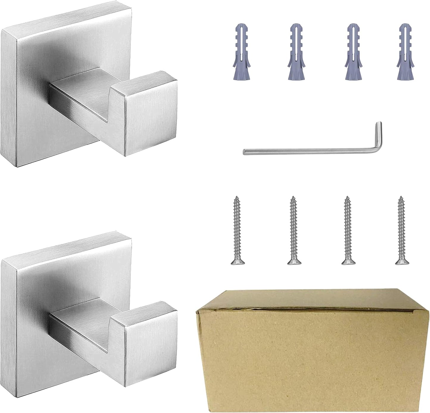 Nolimas Bathroom Towel Hook SUS304 Stainless Steel Square Clothes Coat Robe Hooks Cabinet Closet Door Sponges Hanger for Bath Kitchen Garage,Heavy Duty Wall Mounted,Brushed Nickel Finish,2pack