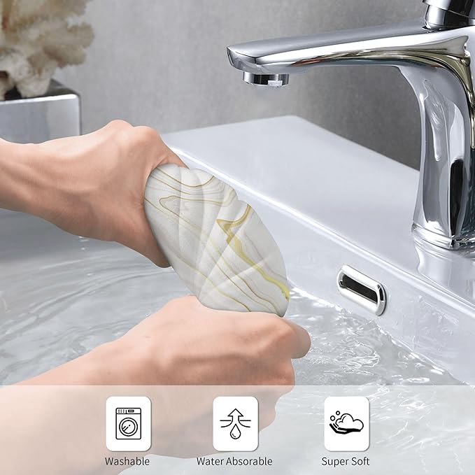 White Gold Marble Bathroom Hand Towels 2 Piece Marble Texture Decorative Bath Towels for Bathroom Yoga Swim Hotel Spa Home Decor 14x28 Inch