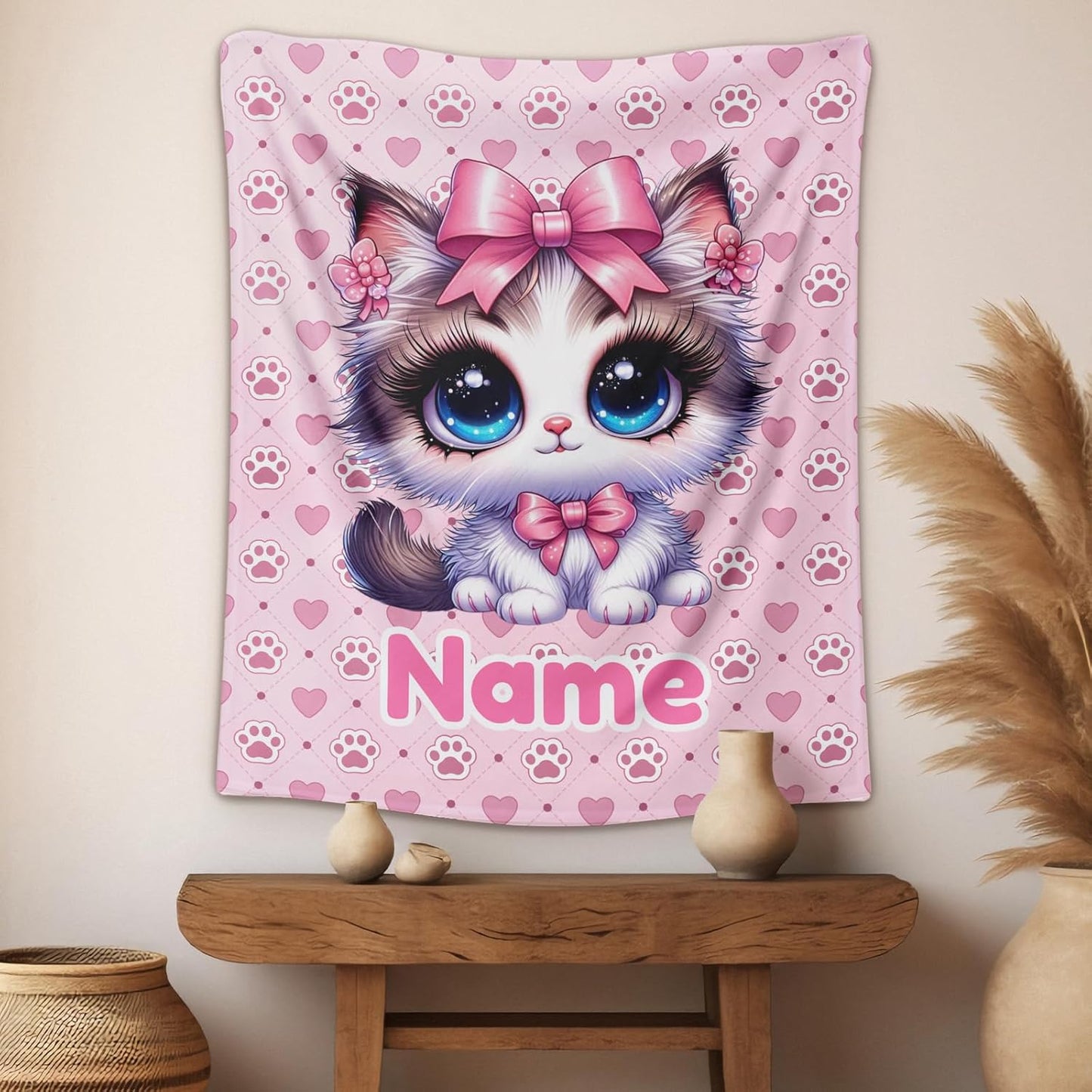 Kids Throw Blanket Personalized Cat Blanket for Girls Women, Soft Warm Lightweight Blankets for Bed Living Room Home Decor Travel