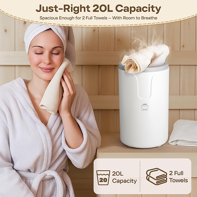 Towel Warmer Bucket – 20L Capacity, Dual Heat, 24-Hour Timer, Stainless Steel Interior, Wood-Grain Finish Handle – Spa Comfort with a Gentle Scent