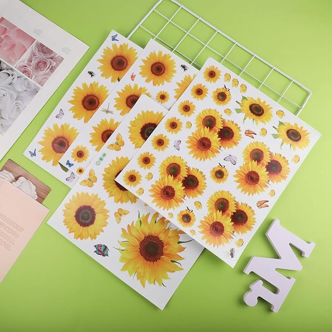 135 Pcs Sunflower Wall Sticker, Removable 3D Waterproof Decor for Kids, Mother's Day, Bathroom, Kitchen - Decorative Decals