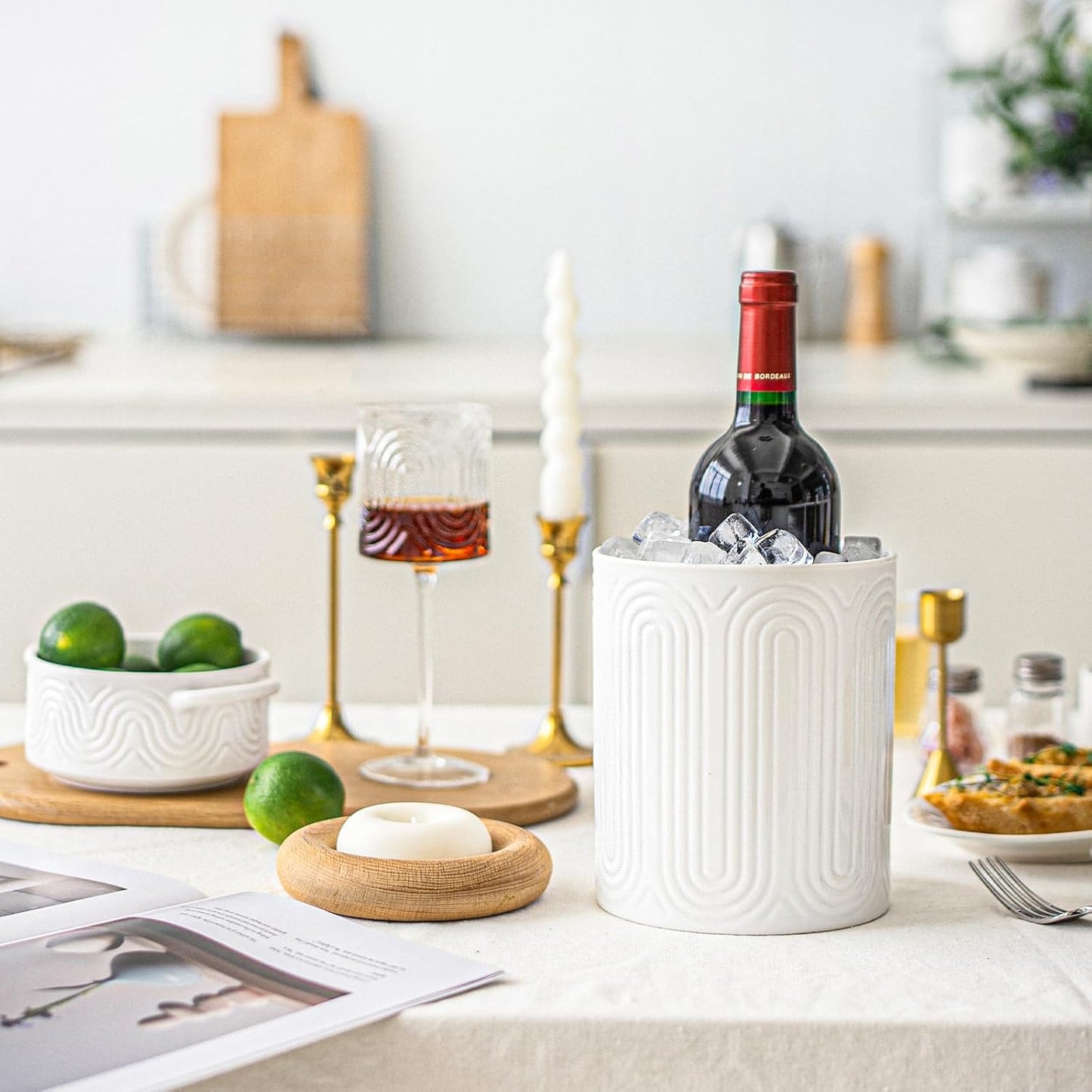 INSETLAN 7.1" Ceramic Utensil Holder, Kitchen Utensil Organizer for Countertop, Arch-Design Utensil Crock for Farmhouse Decor & Kitchen Counter, Perfect Housewarming Gift