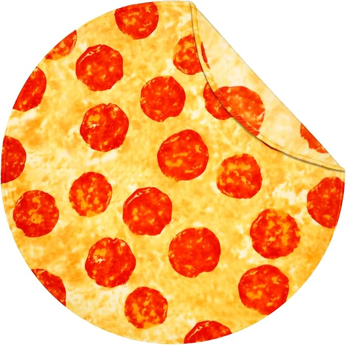 Vessia Pizza Printed Throw Blanket, Realistic Funny Round Food Blanket for Adults and Kids, 300GSM Novelty Pepperoni Pizza Throw for Couch, Sofa, Bed, Fun Comfy Cozy Gifts for Boys, Girls, 60 inches