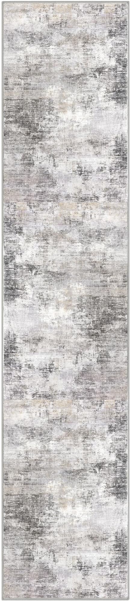 IOHOUZE Abstract Runner Rug 3x14 Ft Washable Runners for Hallways, Non Slip Kitchen Runner Printed Faux Wool Entryway Runner Indoor, Modern Abstract Floor Carpet for Hall Stair, Grey Beige