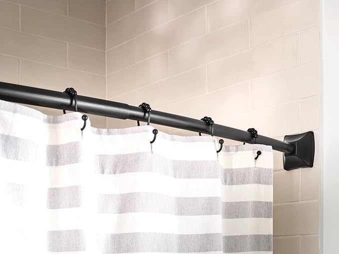 Moen 72-Inch Adjustable Matte Black Permanent Mount Curved Shower Curtain Rod for Bathtub or Shower, CSR2164BL