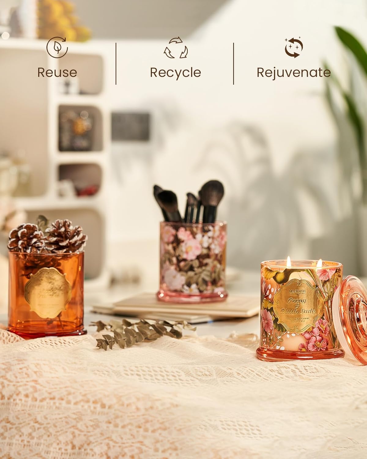 M&SENSE Vanilla Candles for Home Scented, Organic Soy Candles Non Toxic Soot-Free, 12.7oz Large Jar Candle 75 Hours Long Lasting Slow Burning, Strong Scented Housewarming Candle Gift