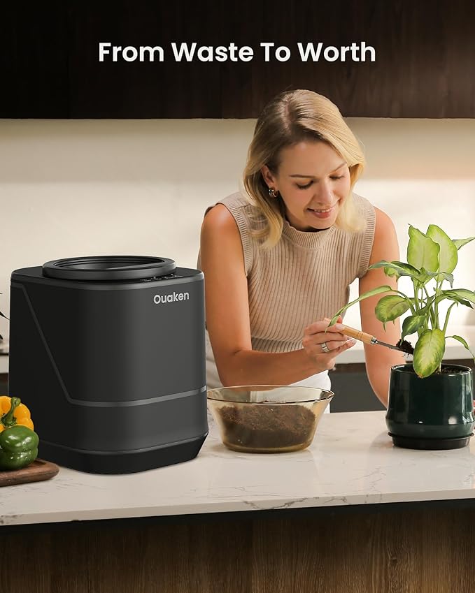 Electric Composter for Kitchen - 4L Countertop Indoor Compost Bin Smart Odorless Turn Kitchen Waste into Fertilizer Compost Maker, Low Noise, Auto-Clean, 2025 Newer Home Food composting Machine Gifts