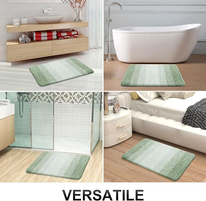 OLANLY Bathroom Rug Set 2 Piece, Soft Absorbent Microfiber Bath Mats and U-Shaped Contour Toilet Rug, Non-Slip, Machine Wash Dry, Plush Shaggy Bath Mats for Bathroom (24"x16"+24"x20", Sage Green)