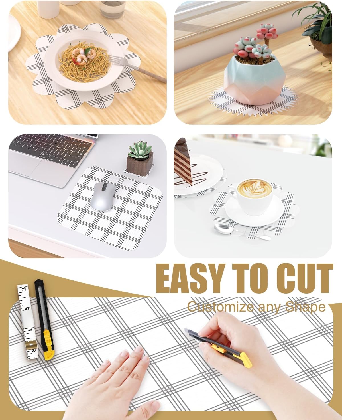 Drawer and Shelf Liner, Non-Adhesive Kitchen Cabinet Liners, Non Slip Shelf Paper Waterproof Washable Thickened for Dresser Pantry Shelve Bathroom Protector