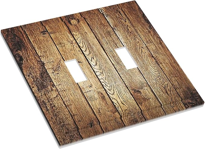 Rustic Brown Wood Natural Wooden Decorative Switch Plates 2 Gang Double Toggle Wall Plate Electrical Faceplate Outlet Light Switch Cover for Bedroom Home Decor