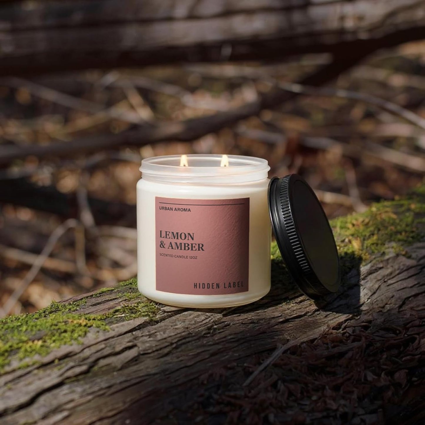 Hidden Label Lemon Amber Scented Candle, 12oz 2 Wick Natural Soy Non Toxic Candles, Clean Burning Long Lasting Aromatherapy for Home | Gifts | Décor,Premium Scents for Relaxation & Stress Relief