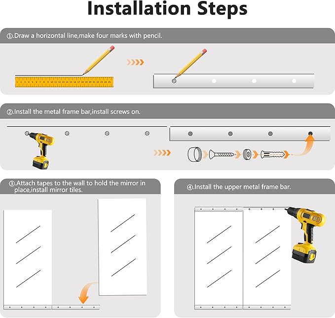 Home Gym Mirror for Wall,48x24x3PCS Full Length,Glass Frameless Body Large Mirror for Home Gym,Workout,Bedroom,Garage(Silver)
