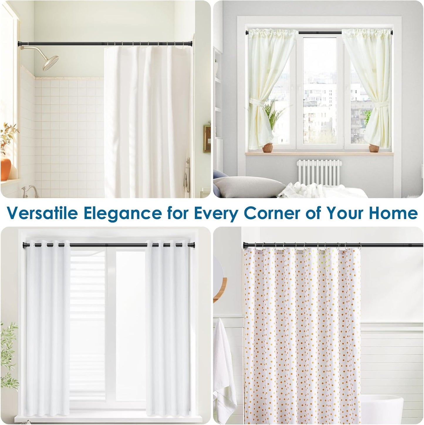 AIZESI Black Adjustable Tension Shower Curtain Rod, 31-77 Inch Spring No Drill Stainless Steel Shower Rods for Bathroom,Closet ,Window–Rust Resistant,Non-Slip