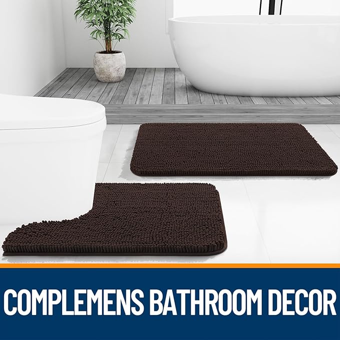 OLANLY Bathroom Rugs 44x32, Extra Soft Absorbent Chenille Bath Rugs, Rubber Backing Quick Dry, Machine Washable Bath Mats for Bathroom Floor, Tub and Shower, Home Decor Accessories, Brown