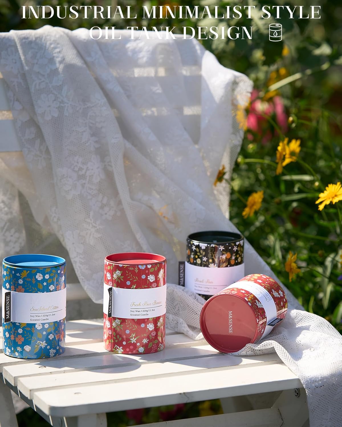 M&SENSE Sea Island Cotton Scented Candle, Medium Jar Candle 11.3oz Natural Soy Wax for Home Scented, Floral Candles Gift for Spring Holiday, Up to 70 Hours Burning Long-Lasting Fragrance