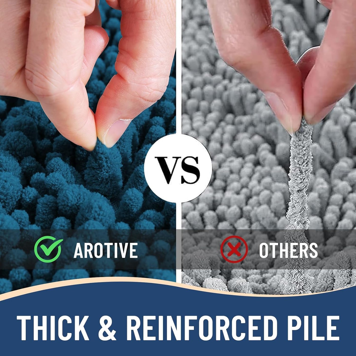 Arotive Luxury Chenille Bathroom Rug Mat, Extra Soft Thick Absorbent Shaggy Bath Rugs, Non-Slip Machine Wash Dry, Plush Bath Mats for Bathroom, Shower and Tub, 40x24, Peacock Blue