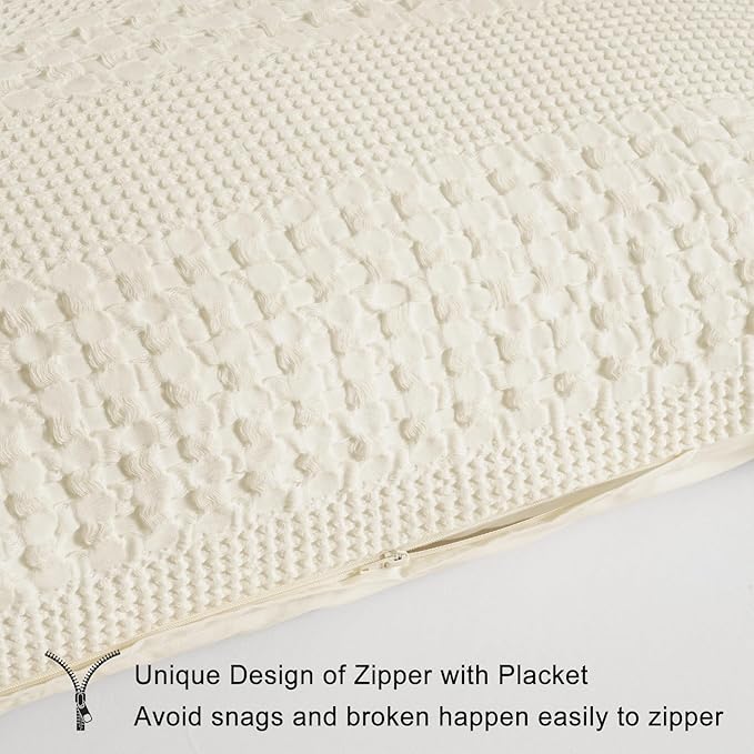 PHF 100% Cotton Waffle Body Pillowcase with Zipper, 1 Pack 20" x 54" Soft Skin-Friendly Pillow Sham, No Filling, Aesthetic Woven and Breathable Waffle Weave Body Pillow Cover for Bed, Ivory