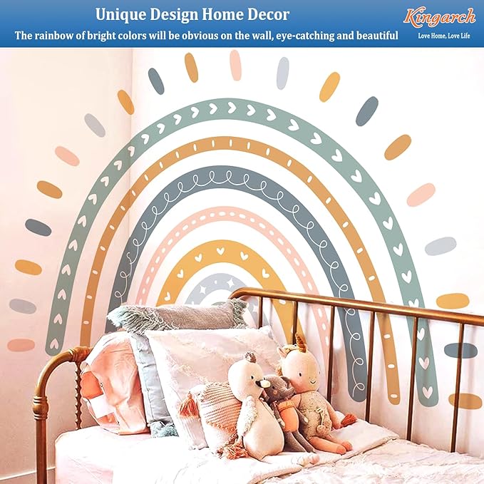 Large Cute Rainbow Wall Decals, Boho Sun Peel and Stick Fabric Nursery Wall Decor, Removable Home Room Wall Decor Murals Stickers for Kids Girls Toddler Bedroom Living Room Playroom