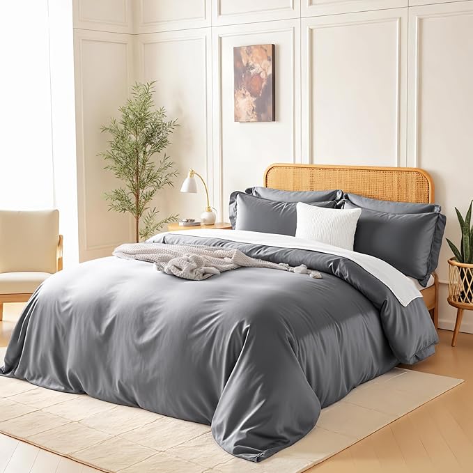 NEXHOME PRO Duvet Cover Twin Set, Ultra Soft, Viscose from Bamboo Cooling, 1 Duvet Cover and 1 Pillowcases, 68"x90", Gray, Comforter Not Included