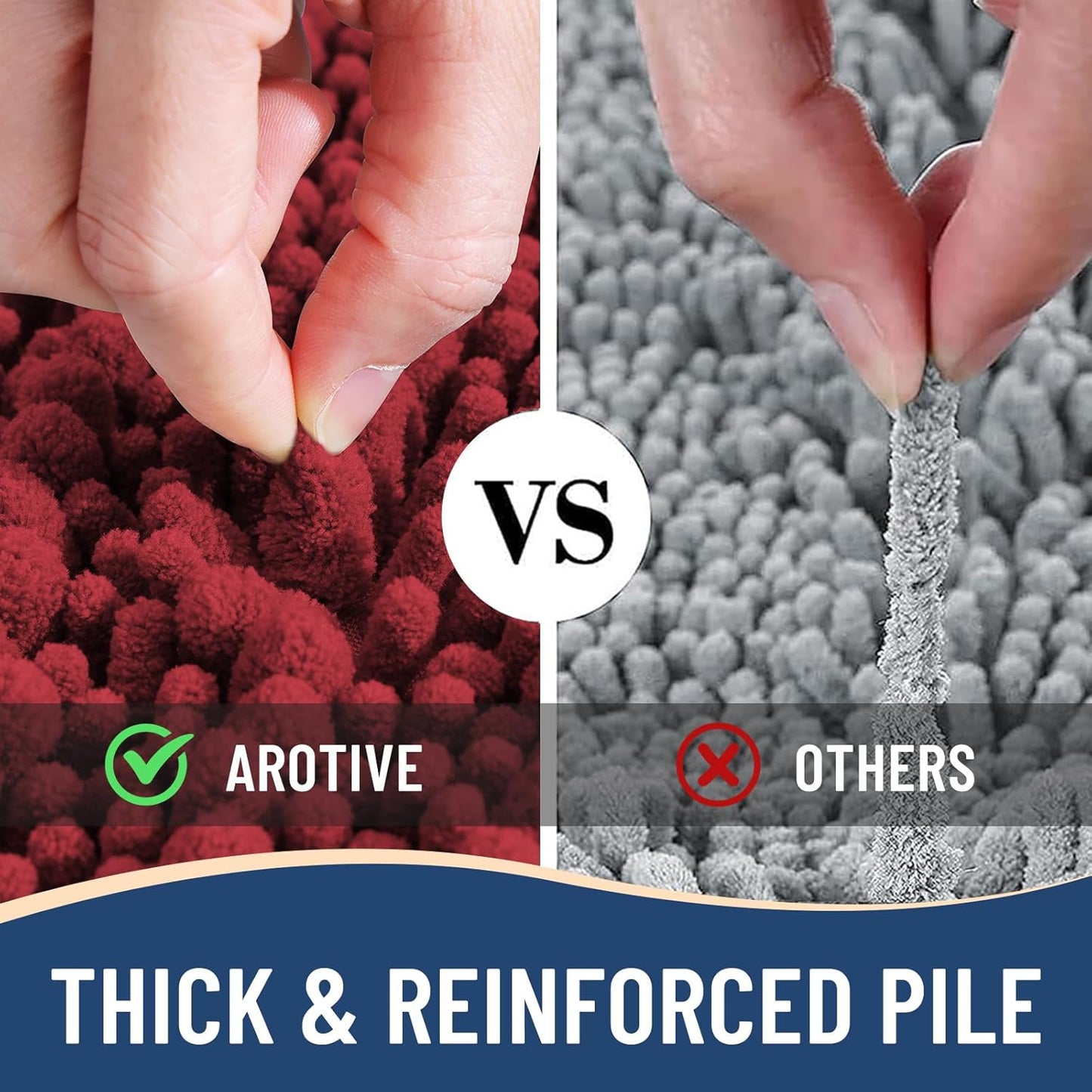 Arotive Luxury Chenille Bathroom Rug Mat, Extra Soft Thick Absorbent Shaggy Bath Rugs, Non-Slip Machine Wash Dry, Plush Bath Mats for Bathroom, Shower and Tub, 54x24, Red