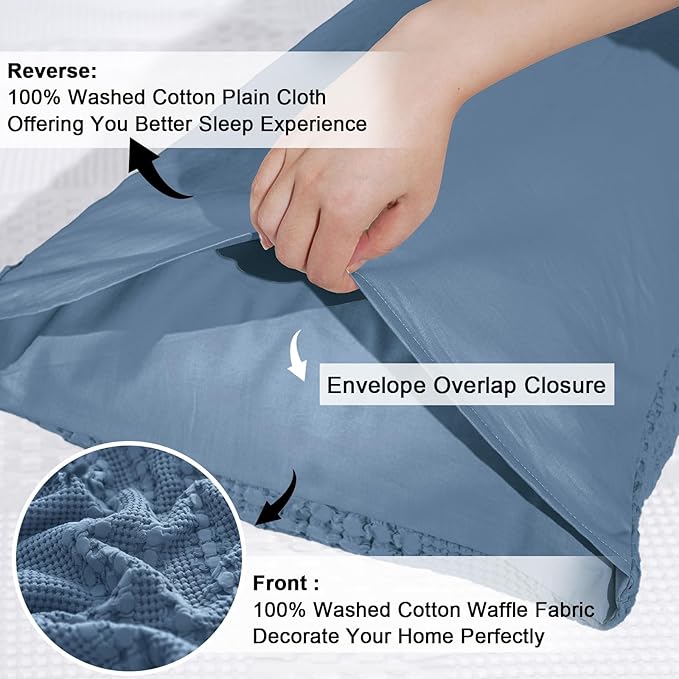 PHF 100% Cotton Waffle Pillow Shams Standard Size, 2 Pack 20" x 26" Soft Skin-Friendly Pillowcases, No Filling, Aesthetic Woven and Breathable Waffle Weave Pillow Case Covers for Bed, Captain's Blue