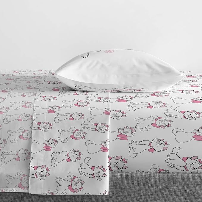 Jay Franco Kids Sheet Set with Fitted, Flat Sheets & Pillow Cover - Ultra-Soft Bedding with Pillowcase for Room Decor, White - Aristocats, 3 Piece Twin