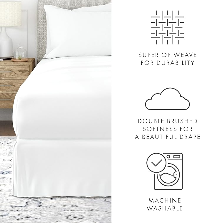 Linen Market Bed Skirt - Ultra Soft Microfiber - Easy Fit with 14 Inch Tailored Drop - Hotel Quality, Shrinkage & Fade Resistant - Bed Cover - Cal King Bed Skirt - Bedroom Décor - (Cal King, White)