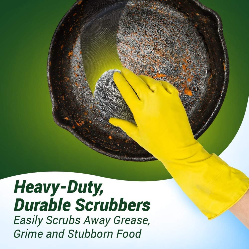 Fuller Brush Stainless Steel Scrubbing Sponges – 2-Pack (2 Sets of 3 = 6 Pieces) – Heavy Duty Kitchen Scour Sponges for Dishes, Pots & Pans