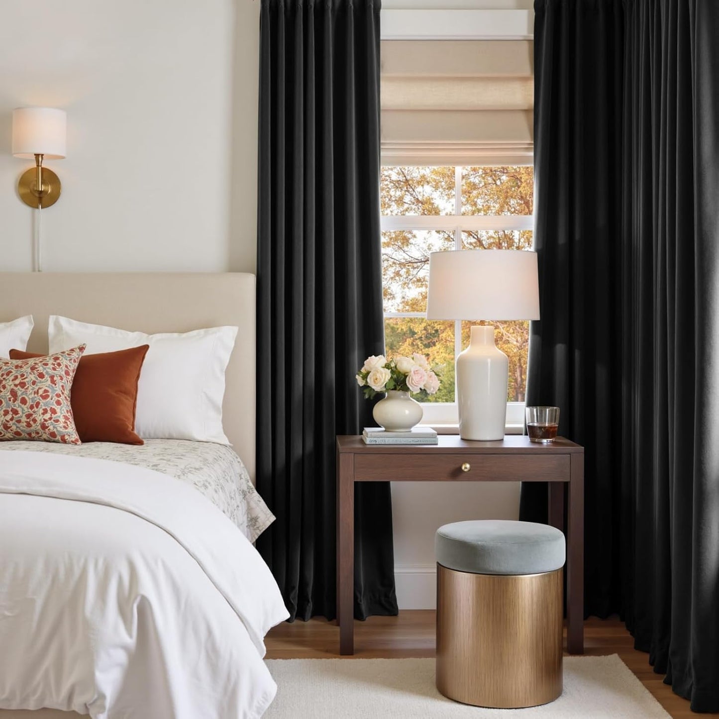 Lazzzy Velvet Curtains Black Thermal Insulated Curtains Drapes for Bedroom Living Room Blackout Window Treatments Rod Pocket 120 Inch Length 2 Panels Halloween Decorations, W42 x L120