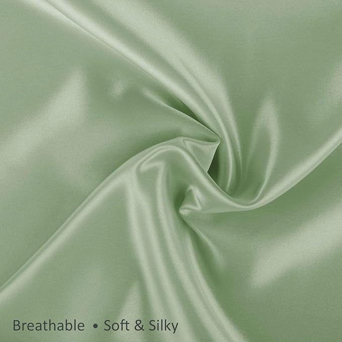Satin Pillowcase with Zipper, for Hair and Skin Care, Feels Soft and Cool Like a Silk Pillowcase, Satin Pillow Cases 2 Pack, Slik Pillow Cover, Sage Green - Standard Size - Set of 2