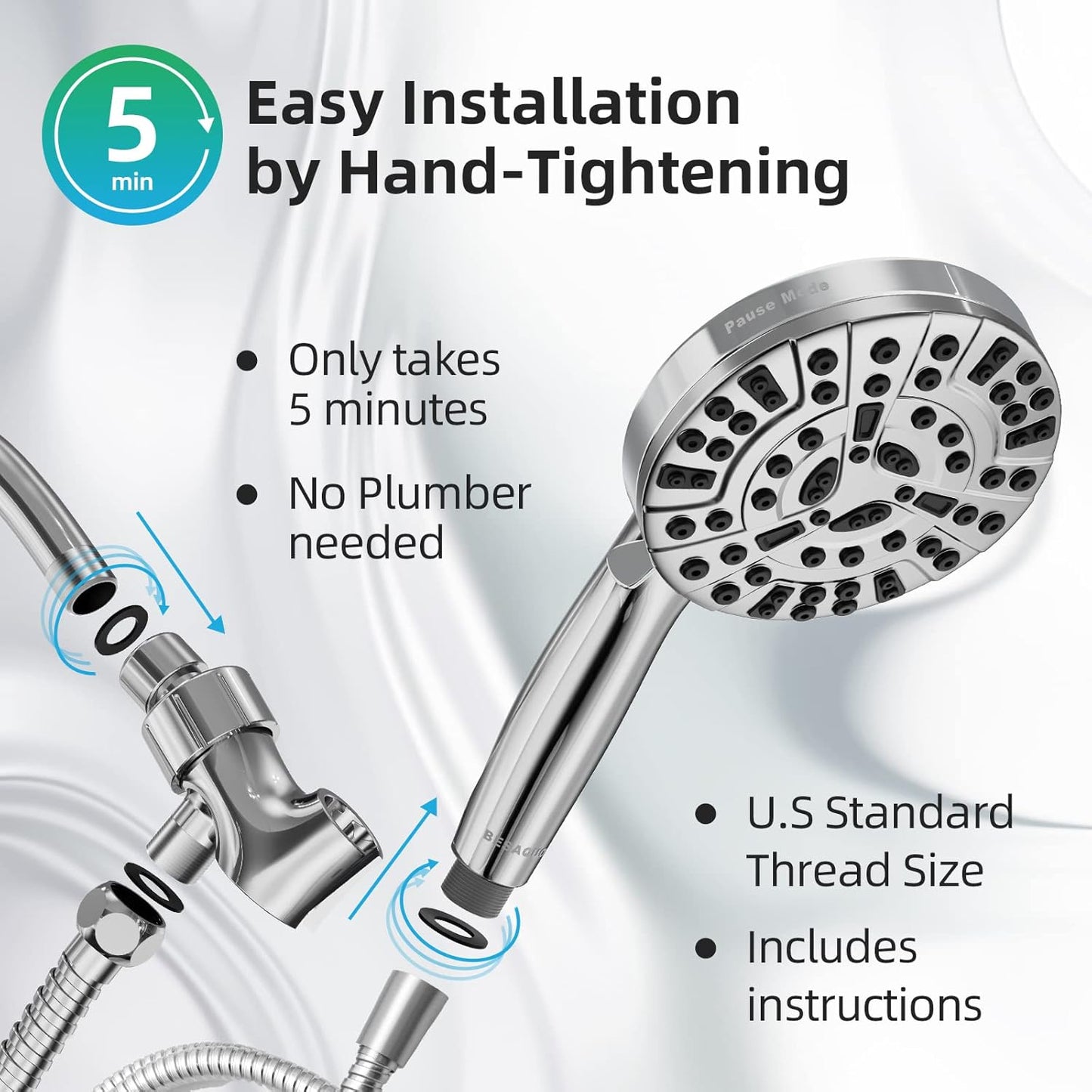 Shower Head,10 Functions High Pressure shower head with handheld, Built-in Pause Mode & 2 Power Wash, Non-Clogging Nozzles High Flow Hand Held Shower Head, Leakproof 6.5ft Hose&Metal Bracket