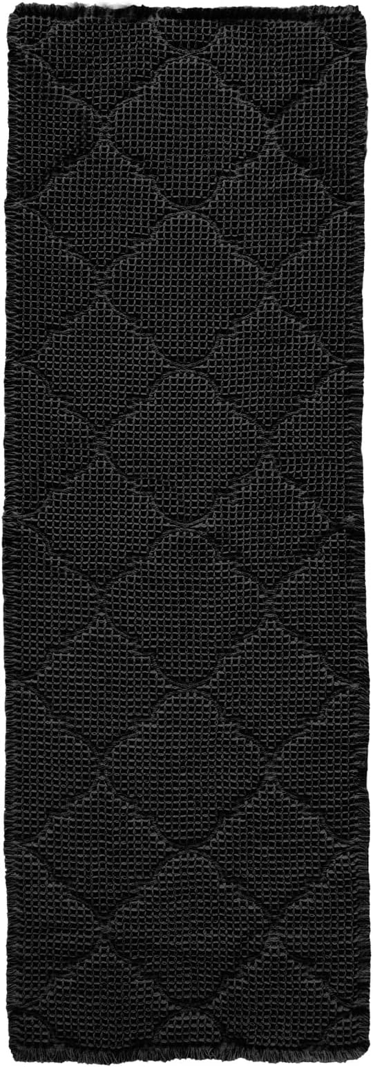 ZALL Black Waffle Bath Mat,Super Absorbent Non Slip Bathroom Rug,Brown 24X72 inch, Geometric Diamond Machine Washable Ultra Soft Floor Mats