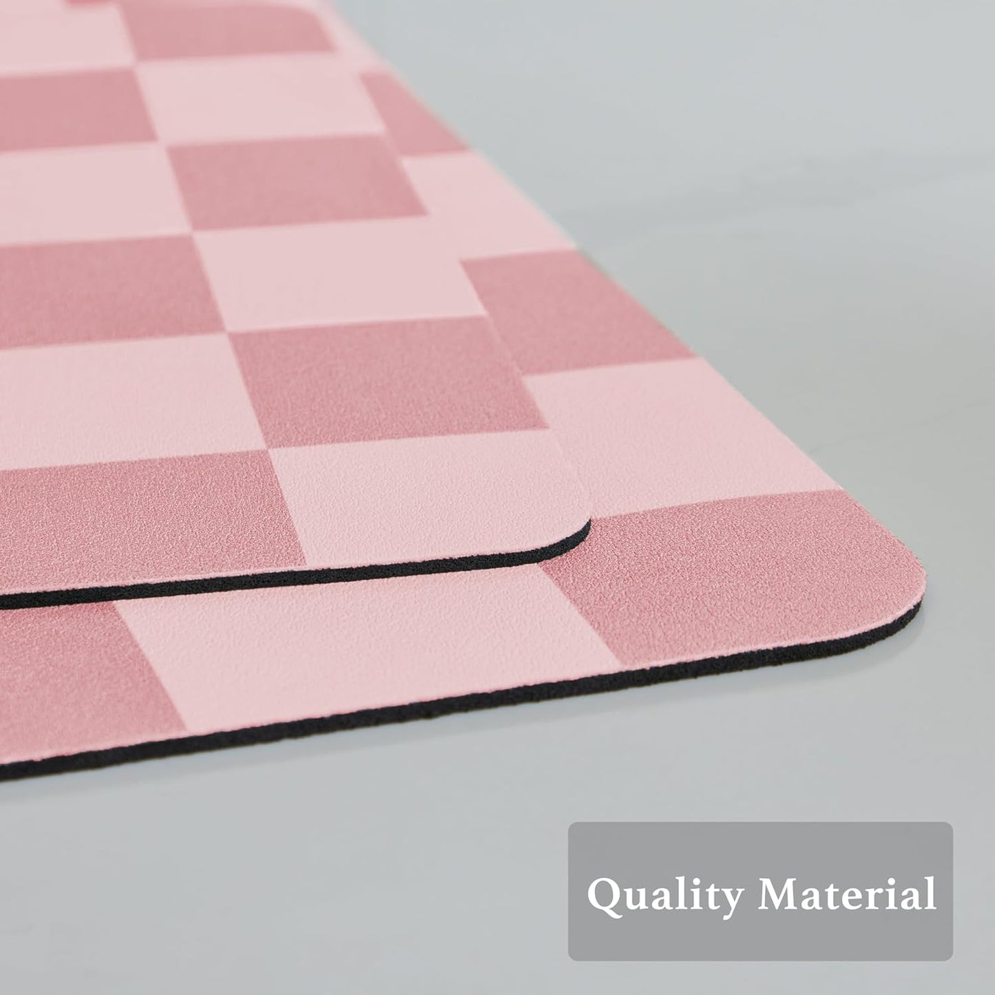 Checkered Dish Drying Mat for Kitchen Counter, Coffee Bar Station Accessories, Retro Cute Girly Pink Aesthetic Modern Absorbent Drainer Mat Kitchen Drying Mat Easy Clean, Coral 16" x 24"