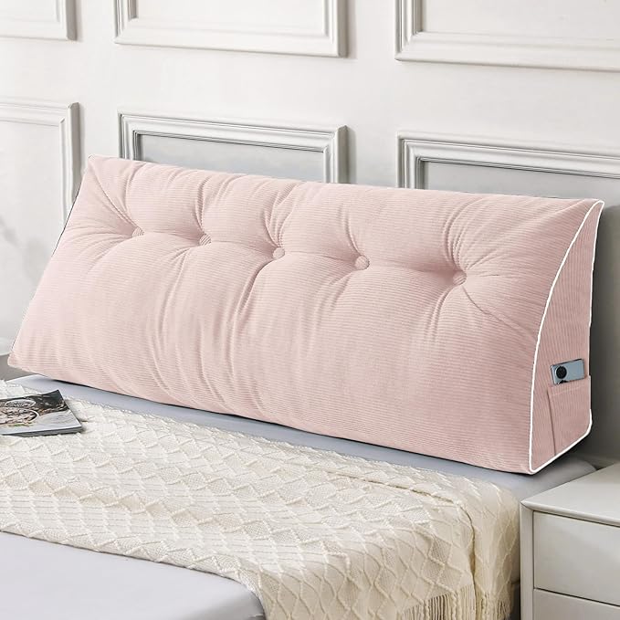 Sasttie Headboard Pillow Queen, Triangular Wedge Pillow Headboard, Wedge Headboard Pillow for Bed Sofa, Daybed Pillows for Sitting up, Reading or Working with Removable Cover, Light Pink