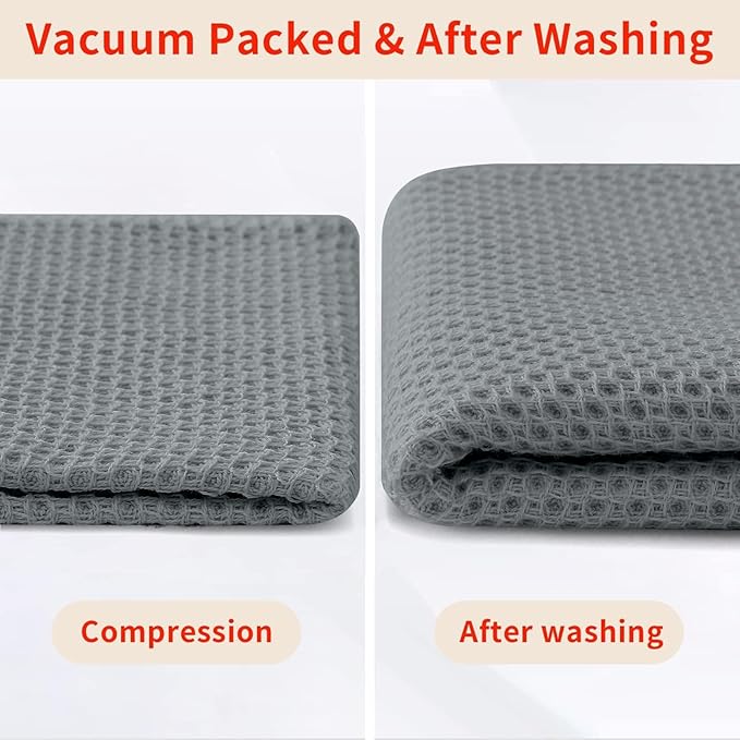 Homaxy 100% Cotton Waffle Weave Kitchen Dish Cloths, Ultra Soft Absorbent Quick Drying Dish Towels, 12 x 12 Inches, 12-Pack, Grey