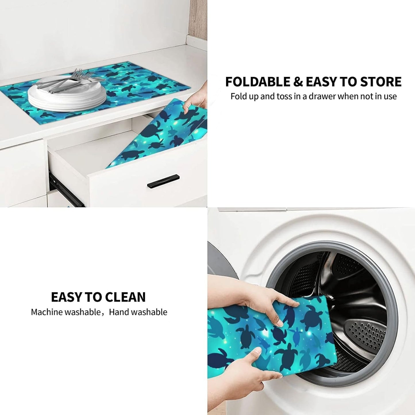 Sea Turtles Blue Dish Drying Mat For Kitchen Counter Absorbent Microfiber Dishes Pad Dish Drainer Rack Mats Fast Dry Reusable Washable Large 18"x24"