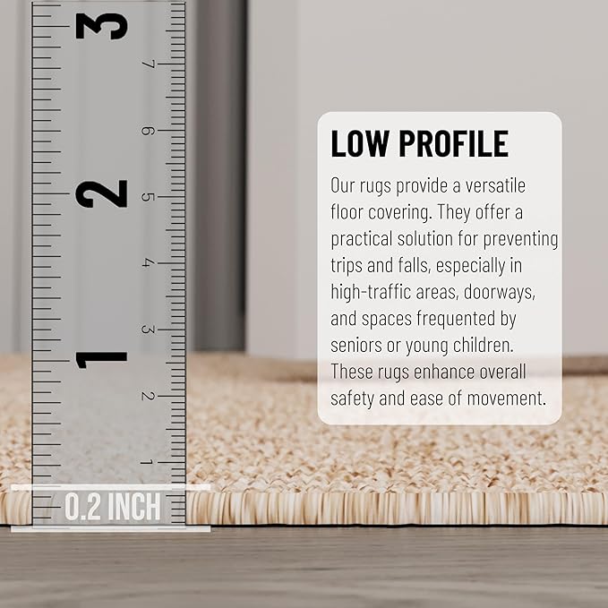 Ottomanson 20" x 59" Ultra-Thin Hallway Runner Rug - Durable Non-Slip Carpet for High-Traffic Areas - Fits Under Doors for Seamless Entry - Ideal for Kitchen, Entryway, Bedroom & Living Room, Beige