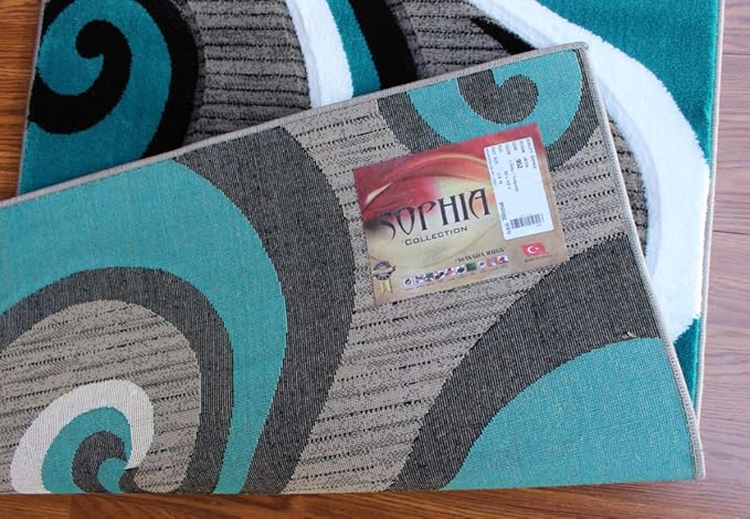 Masada Rugs Sophia Collection Hand Carved Long Runner Area Rug Modern Contemporary Turquoise Grey White Black (2 Feet 8 Inch X 15 Feet 6 Inch) Runner