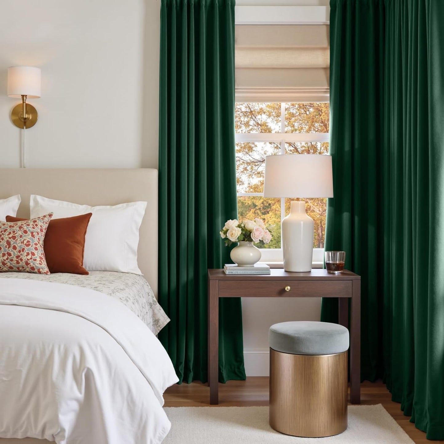 Lazzzy Emerald Green Velvet Curtains 108 Inches Long Blackout Drapes for Bedroom Living Window Treatments Rod Pocket 2 Panels, W42 x L108