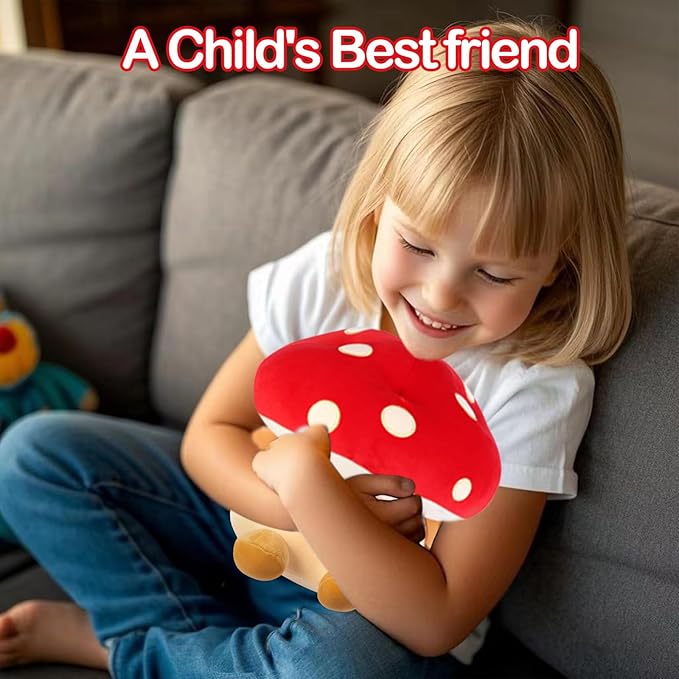 Mushroom Plush Toys 12 inch Cute Stuffed Mushroom Pillow Stuffed Toy Birthday Present Home Decor Halloween for Kids (Small red)