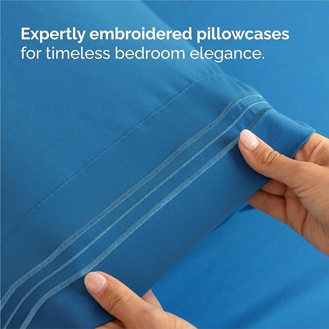 Split King Size 5 Piece Sheet Set - Comfy Breathable & Cooling Bed Sheets Set - Hotel Luxury Bedding for Women, Men, Kids, Teens, Boys & Girls - Deep Pockets and Wrinkle Free - Oeko-Tex - Denim Blue