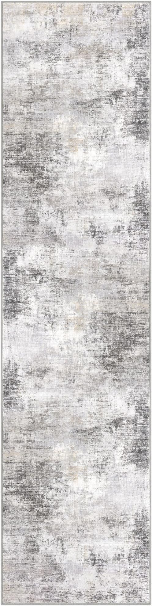 IOHOUZE Abstract Runner Rug 2x8 Ft Washable Runners for Hallways, Non Slip Kitchen Runner Printed Faux Wool Entryway Runner Indoor, Modern Abstract Floor Carpet for Hall Kitchen Bedroom, Grey Beige