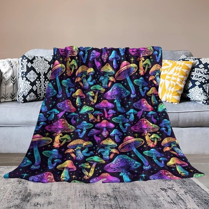 Mushrooms Throw Blanket for Teens Boys Girls and Adults Soft Warm Cozy Funny Midweight Food Flannel Blankets for Couch Sofa Bed Camping Travel Home Decor 50" X 60"